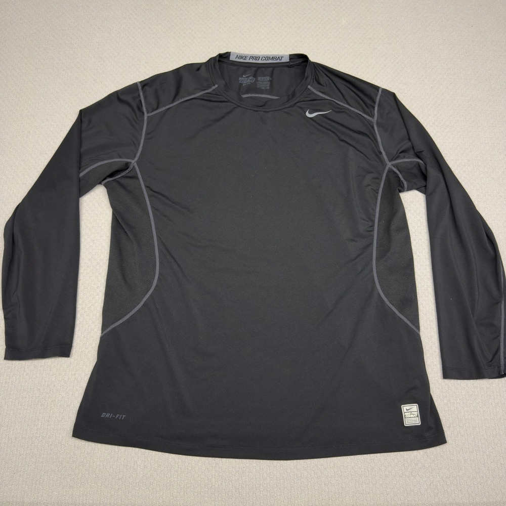 Nike Pro Combat Dri-FIT Long Sleeve Shirt Mens XXL Black Fitted Training Top